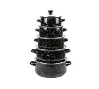 Herzberg HG04128, Ensemble de 10 Pièces Marmites et Cocottes avec Couvercles en Verre, Émail Noir, Poignées Confortables, Tailles Polyvalentes (16-24CM), Durabilité Supérieure, Facile à Nettoyer