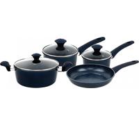 Herzberg HG-04685BLU : Batterie de cuisine 7 pièces en fonte avec revêtement en marbre - Bleu