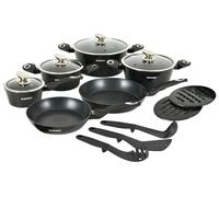 Herzberg HG-METBK15 : batterie de cuisine noire effet marbre, 15 pièces