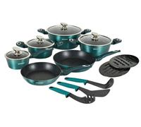 Herzberg HG-METBL15 : ensemble de 15 pièces de batterie de cuisine avec revêtement en marbre - bleu