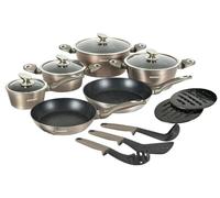Herzberg HG-METCR15 : ensemble de 15 pièces de batterie de cuisine à revêtement marbré - Carbon