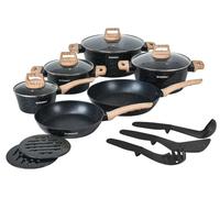 Herzberg HG-WDMRB15 : batterie de cuisine 15 pièces avec revêtement effet granit - noir