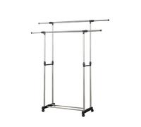 Herzberg Porte-Vêtements à Roulettes Double Tringle HG03251, Chrome et Noir