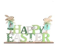 HERZWILD Décoration de Pâques à poser - Inscription avec jolis lapins de Pâques - Décoration de Pâques en bois pour Pâques (B-Happy Easter 2 lapin)