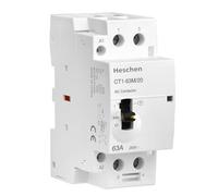 Heschen Contacteur AC modulaire domestique CT1-63M/20, 63 A, 2 pôles, 2NO, deux normalement ouverts, bobines 220 VAC, montage sur rail DIN 35 mm, avec interrupteur de commande manuel