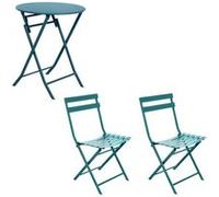 Ensemble table de jardin pliante + 2 chaises Greensboro - Bleu canard