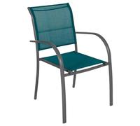 HESPERIDE - Fauteuil de Jardin Empilable Piazza Bleu Canard Graphite - Aluminium Anti-Rouille - Mobilier d'Extérieur Terrasse Balcon