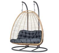 Fauteuil oeuf suspendu sur pied AJAR Ardoise 2 places - Acier traité époxy, Résine tressée synthétique, Polyester Hespéride