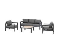 Hespéride - Salon Bas de Jardin Evasion 5 Places Gris Foncé - Aluminium traité Anti-Rouille et Oléfine - Coussins Déhoussables, Déperlants - Mobilier d'Extérieur pour Jardin, Patio