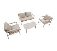Hespéride - Salon de Jardin Bas Flovia 4 Personnes Argile - Fauteuils Empilables - Aluminium Anti-Rouille, Coussins Déperlants - pour Terrasse, Extérieur