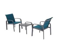 Hespéride - Salon de Jardin Duo Elyn - 2 Places - Aluminium Anti-Rouille et Texaline - Bleu Canard, Graphite - Pieds Ajustables - Table Basse Inclus pour Terrasse, Balcon
