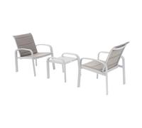 Hespéride - Salon de Jardin Duo Elyn - 2 Places - Aluminium Anti-Rouille et Texaline - Noisette, Blanc - Pieds Ajustables - Table Basse Inclus pour Terrasse, Balcon