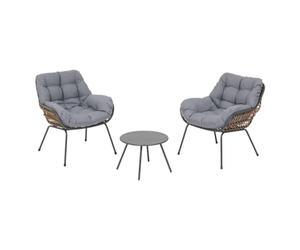 HESPERIDE - Salon de Jardin Duo Paopao 3 Pièces - Graphite, Résine Tressée, Acier Anti Corrosion, Coussins Inclus - pour Balcon, Terrasse, Petit Espace