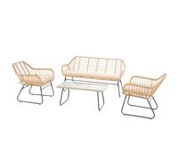 Salon de jardin 4 places Lambada - 2 fauteuils, un canapé et 1 table basse - Beige
