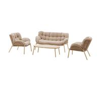 HESPERIDE - Salon de Jardin Meloane 5 Places Beige - Acier Epoxy Anti-Rouille, Résine Tressée et Coussins Polyester Déperlant - Canapé 3 Places, 2 Fauteuils, Table Basse Plateau Pierre Sintérisée