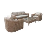 Hespéride - Salon de Jardin Mooréa Savana 5 Places - Anti-Rouille - Résine Tressée - Coussins Déhoussables Déperlants - 1 Canapé, 2 Fauteuils et 1 Table Basse - Mobilier d'Extérieur Jardin, Patio