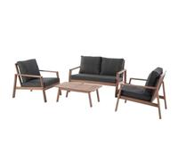 Hespéride - Salon de Jardin Tiwi Acacia et Carbone 4 Places Coussins Déhoussables, Déperlants 2 Fauteuils, 1 Canapé, 1 Table Basse pour Terasse, Beige