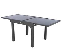 Hespéride - Table de Jardin Extensible Piazza Gris Graphite - 8 Places - Aluminium Antirouille Verre trempé - Meuble d'Extérieur Rallonge Coulissante