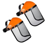 Hestya 2 Pcs Écrans Faciaux de Sécurité Réglables Visière de Protection en Maille d'Acier Casque de Sécurité avec Visière Casque de Tronçonneuse Protection du Visage de Débroussailleuse (Orange)
