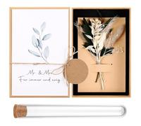 Hestya Ensemble cadeau de mariage - Fleurs séchées - Carte de vœux en plastique - Tube à essai - Boîte cadeau ronde en papier kraft - Pendentif en corde de chanvre - Cadeau de mariage pour couple de