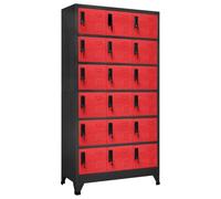 HETFTJN Armoire à Casiers Métallique 18 Portes Vestiaire de Bureau en Acier avec Clés Meuble de Rangement pour École et Entreprise Anthracite et Rouge 90x40x180 cm