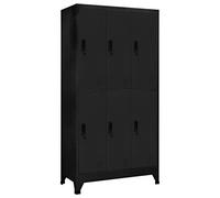 HETFTJN Armoire à Casiers Métallique 6 Portes, Vestiaire en Acier avec Clés pour Bureau, École et Garage, Meuble de Rangement Sécurisé avec Aérations, 90 x 45 x 180 cm, Noir