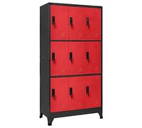 HETFTJN Armoire à Casiers Métallique, Vestiaire de Bureau 9 Portes en Acier, Meuble de Rangement Sécurisé avec Clés pour École et Bureau, Anthracite et Rouge, 90x45x180 cm