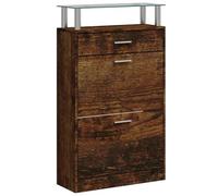 HETFTJN Armoire à Chaussures en Bois d'Ingénierie Chêne Fumé, Meuble Chaussure Gain de Place avec 3 Tiroirs Rabattables et Plateau en Verre pour Entrée et Couloir, 63 x 24 x 104 cm