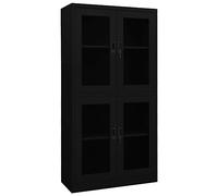 HETFTJN Armoire de Bureau Métallique 90x40x180 cm, Classeur de Rangement Professionnel en Acier et Verre Trempé, Meuble de Rangement avec 4 Portes Vitrées et Serrure, Noir