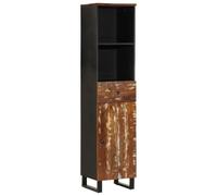HETFTJN Armoire de Salle de Bain 38x33x160 cm, Colonne de Rangement en Bois Massif de Récupération et Métal, Meuble avec 1 Tiroir 2 Compartiments Ouverts et 1 Porte
