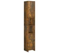 HETFTJN Armoire de Salle de Bain Colonne de Rangement en Bois d'Ingénierie, Meuble de Rangement Vertical Haut avec 2 Portes et 6 Compartiments, Chêne Fumé, 30x30x183,5 cm