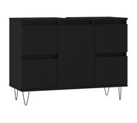 HETFTJN Armoire de Salle de Bain Noir 80x33x60 cm, Meuble de Rangement en Bois d'Ingénierie avec 4 Tiroirs et 1 Porte, Commode Style Industriel avec Pieds en Fer