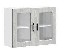HETFTJN Armoire Murale de Cuisine avec Porte Vitrée Kalmar, Meuble de Rangement Suspendu en Bois d'Ingénierie, Placard Mural Polyvalent pour Salon ou Couloir, 80 x 31 x 60 cm, Gris Sonoma
