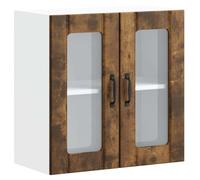 HETFTJN Armoire Murale de Cuisine avec Porte Vitrée Lucca, Meuble de Rangement Haut en Bois d'Ingénierie, Placard Mural Suspendu pour Vaisselle, 60x31x60 cm, Coloris Chêne Fumé