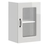 HETFTJN Armoire Murale de Cuisine Kalmar avec Porte vitrée, Meuble de Rangement Suspendu en Bois d'ingénierie Blanc Brillant, 40 x 31 x 60 cm pour Cuisine et Salon