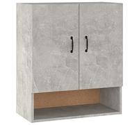 HETFTJN Armoire Murale Gris Béton 60x31x70 cm, Meuble de Rangement Suspendu en Bois d'Ingénierie, Placard Mural avec 2 Portes et Étagère Ouverte pour Salon et Entrée