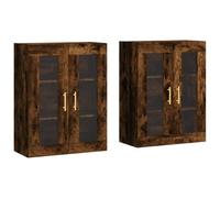 HETFTJN Armoires Murales 2 pcs Chêne Fumé - Vitrine Suspendue en Bois d'Ingénierie pour Salon et Cuisine, Meuble de Rangement Mural avec Porte en Verre, Buffet Haut Élégant, 69,5x34x90 cm