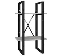 HETFTJN Bibliothèque à 2 Niveaux Style Industriel, Étagère de Rangement en Bois d'Ingénierie et Métal pour Salon, Bureau ou Entrée, Finition Gris Béton, 40 x 30 x 70 cm