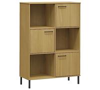 HETFTJN Bibliothèque Oslo en Pin Massif et Métal - Meuble de Rangement Salon avec 3 Portes et 6 Compartiments - Étagère à Livres Rustique, 90x35x128,5 cm