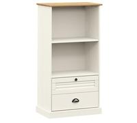 HETFTJN Bibliothèque Vigo en Bois de Pin Massif Blanc, Étagère à Livres avec 2 Compartiments et 2 Tiroirs, Meuble de Rangement Style Rustique pour Salon et Bureau, 60 x 35 x 114,5 cm