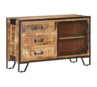 HETFTJN Buffet 100x31x60 cm en Bois de Manguier Massif Brut et Acier, Commode Industrielle avec 3 Tiroirs et 1 Porte en Maillage, Meuble de Rangement pour Salon et Salle à Manger