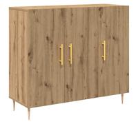 HETFTJN Buffet de Salon Chêne Artisanal, Meuble Bas de Rangement 3 Portes et Pieds Coniques, Commode Rectangulaire en Bois d'Ingénierie pour Salle à Manger, 90 x 34 x 80 cm