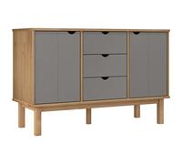 HETFTJN Buffet en Bois Massif de Pin OTTA, Commode Design Scandinave Marron et Gris 113,5x43x73 cm, Meuble de Rangement avec 3 Tiroirs et 2 Portes pour Salon et Salle à Manger