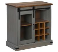 HETFTJN Buffet Halden Porte Coulissante Gris 80x40x80 cm - Meuble de Rangement en Bois de Pin Massif avec 9 Range-Bouteilles - Commode Rustique pour Salon, Salle à Manger et Couloir
