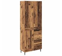 HETFTJN Buffet Haut 2 Pcs en Bois Ancien et Verre, Grande Armoire de Rangement Rectangulaire 69,5x34x180cm, Vaisselier Moderne avec 3 Tiroirs et Étagères pour Salon et Salle à Manger