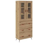 HETFTJN Buffet Haut 2 Pièces Chêne Artisanal, Vaisselier en Bois d'Ingénierie avec Portes en Verre et 3 Tiroirs, Grand Meuble de Rangement Design Rustique pour Salle à Manger et Salon, 69,5x34x180 cm