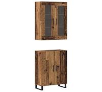 HETFTJN Buffet Haut 2 Pièces en Bois d'Ingénierie, Armoire de Rangement Moderne avec Portes en Verre et Pieds en Fer, Grand Vaisselier Rectangulaire pour Salon et Salle à Manger, Couleur Bois Ancien