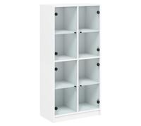 HETFTJN Buffet Haut Blanc 68x37x142 cm - Armoire de Rangement en Bois d'Ingénierie et Verre avec Portes et Poignées Noires - Meuble de Salon Moderne pour Livres et Décorations