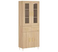 HETFTJN Buffet Haut Chêne Sonoma 69,5x34x180 cm Grand Vaisselier en Bois d'Ingénierie Métal et Verre Vitrine Moderne avec Portes et Étagères pour Salon Salle à Manger Cuisine