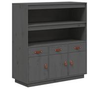 HETFTJN Buffet Haut en Bois de Pin Massif Gris 100x40x108,5 cm, Grand Cabinet de Rangement avec 3 Portes, 3 Tiroirs et 2 Étagères Ouvertes pour Salon, Séjour et Bureau